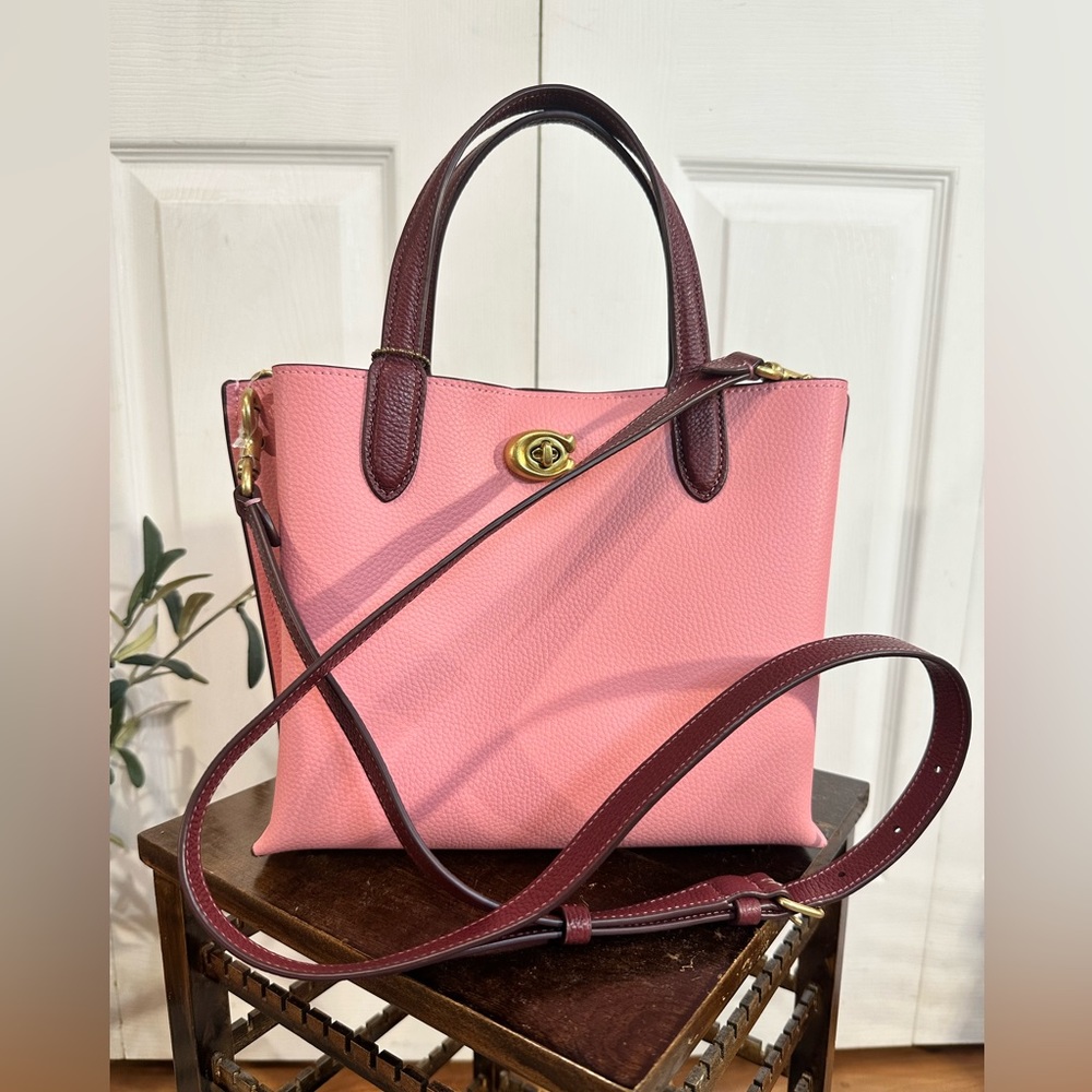 Coach Willow tote 24 colorblock pink purple crossbody convertible - Picture 1 of 16